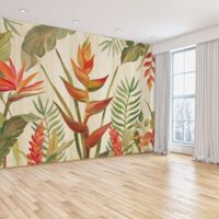 Papier peint panoramique feuilles fleurs du paradis papier peint