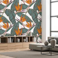 Papier peint panoramique fleurs oranges tropicales papier peint