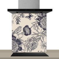 Fond de hotte décorative, botany noir et blanc 60x70 Fond de hotte
