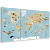 Tableau triptyque carte du monde animée en cyrillique - 90x60 cm