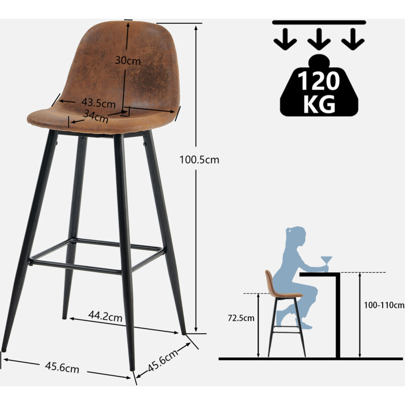Tabourets De Bar MEUBLE COSY - Lot De 4 - Style Industriel - Dossier Et Repose-Pieds - Similicuir