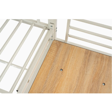 Cadre De Lit Mezzanine Avec Bureau Intégré - Pour Matelas 140x190 Cm - Style Industriel Blanc Et Métal