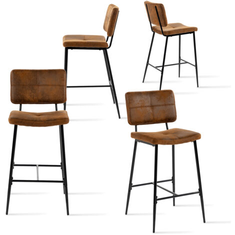 MEUBLES COSY Lot de 4 Tabouret de Bar Rétro Vintage - Siège Rembourrés de 75 cm de Haut - Chaises Hautes en Suédine - pieds et repose pieds en métal noir