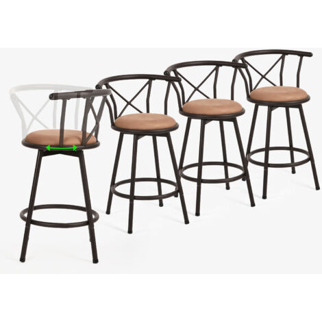 Meubles Cosy – Lot de 4 tabourets de bar pivotants – Hauteur d'assise 63 cm – Repose-pied circulaire – Assise rembourrée – Design industriel moka