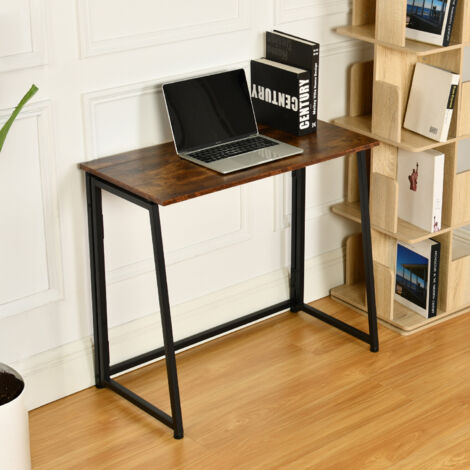 MEUBLES COSY Bureau Pliant pour Petits Espaces Table d'Ordinateur Pliante pour Bureau Domicile Poste de Travail Style Industriel Pieds en Métal 80x44x74cm Marron