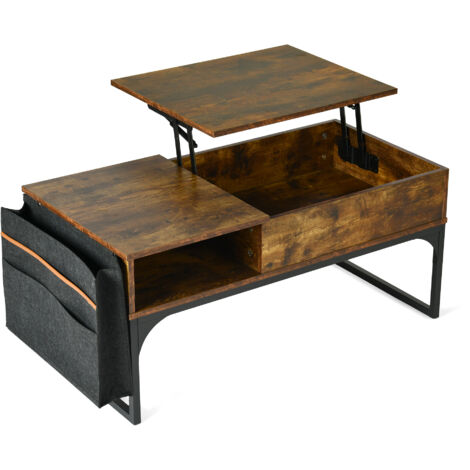 Table Basse HavenlyHome, Table De Salon Avec Plateau Relevable Pliant, 2 Tiroirs, Rangement Ouvert Et Compartiment Caché, 50 X 100 X 52 à 68 Cm, Marron Rustique