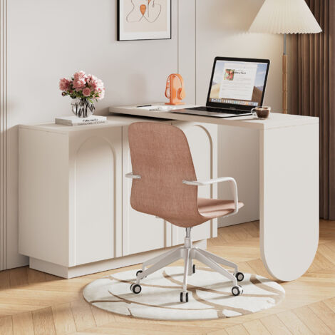 Bureau réversible avec commode, bureau d'angle ou bureau informatique, 110 x 100 x H75 cm, blanc (1/5)