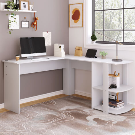 MEUBLES COSY Bureau d'angle, bureau d'ordinateur avec 2 étagères, 75 x 140 x 140 cm, blanc (1/5)