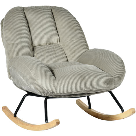 Fauteuil à bascule rocking chair style scandinave en velours côtelé Gris,Lithops
