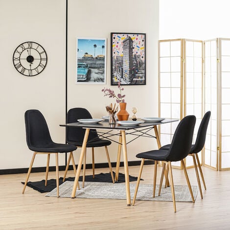 Lot de 4 Chaises Scandinaves Cuisine Salle À Manger Plastique / Acier Noir  150kg