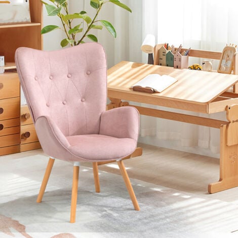 MEUBLES COSY Fauteuil Salon - Style Scandinave - Tissu Rose et Pieds en Bois de Hêtre - 68x73x106cm