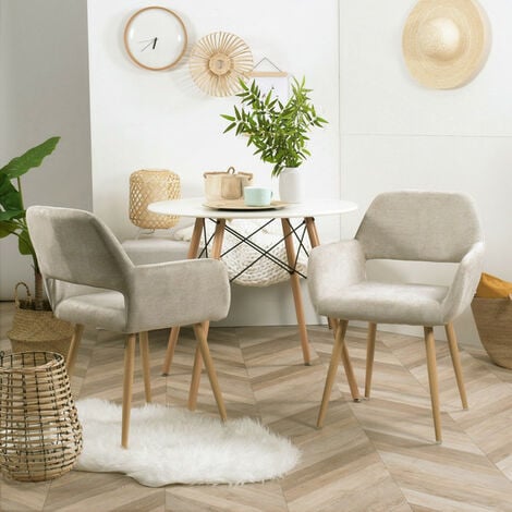 MEUBLES COSY Lot de 2 fauteuils chaises - Tissu Beige – Pieds métal effet  bois –Style Scandinave – Salle à manger, bureau, salon