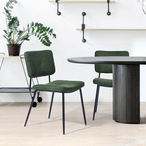 MEUBLES COSY Lot de 2 chaises de salle à manger - Scandinave - avec Dossier  Assise Rembourrée - en Tissu vert - Pieds en métal - pour Cuisine Salon  Chambre Bureau