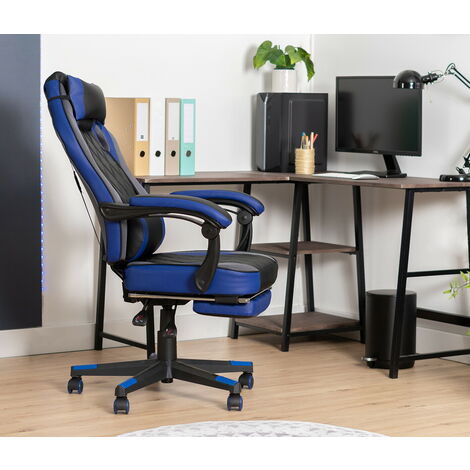 Chaise gaming Bigzzia Fauteuil gamer - Chaise gaming de bureau a Pivot 90°  - Avec appui-tête & coussin lombaire - Inclinable 90°-155°