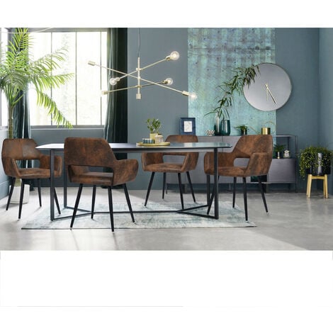 MEUBLES COSY Lot de 4 chaise de salle à manger scandinave avec accoudoirs en simili cuir marron vintage
