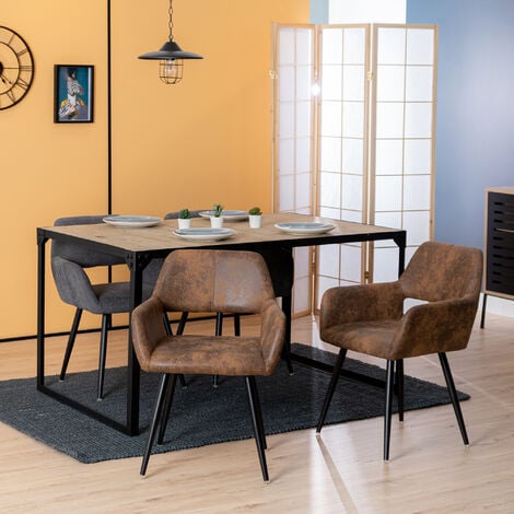 MEUBLES COSY Lot de 4 chaise de salle à manger scandinave avec accoudoirs en simili cuir marron vintage