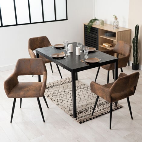 MEUBLES COSY Lot de 4 Fauteuil Chaises de salle à manger scandinave en microfibre Marron