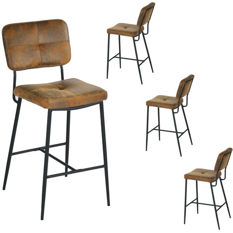 MEUBLES COSY Lot de 4 Tabouret de Bar Rétro Vintage - Siège Rembourrés de 69 cm de Haut - Chaises Hautes en Suédine - pieds et repose pieds en métal noir