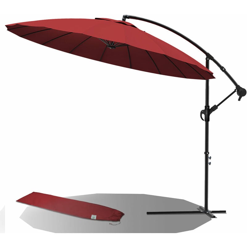 VOUNOT SHANGHAI Sombrilla Jardín Parasol Excentrico con Funda Protectora 3M, Rojo