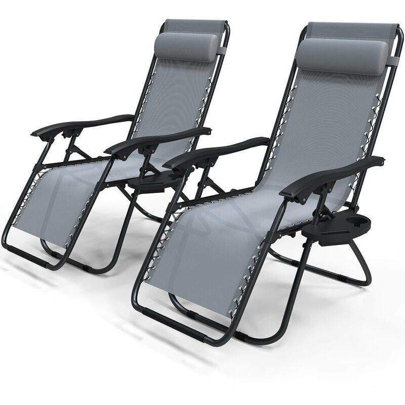 Vounot Set De 2 tumbona plegable multiposicione silla gravedad cero reclinable con soporte para bebidas y reposacabe portabebidas