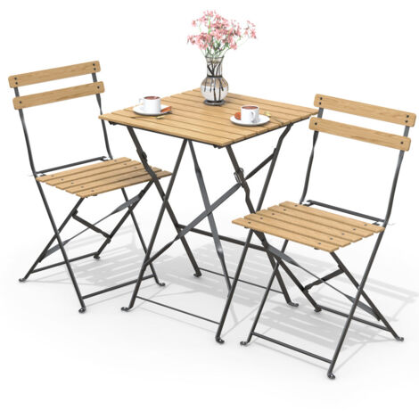 VOUNOT Conjunto Mesa y Sillas Jardín Plegable, Set de Bistro Muebles de Jardín Madera