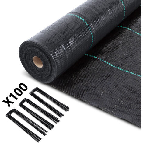 VOUNOT Malla Antihierbas de Jardín, 1 m x 50 m, 100 g/m², con 100 Clavijas (1/5)