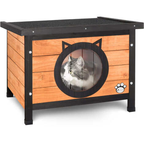 VOUNOT® Casa para Gatos de Madera con Puerta Forma de Oreja y Techo Asfáltico, Marrón