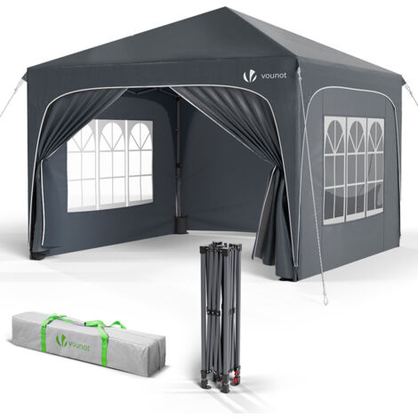 VOUNOT Carpa Plegable Gazebo 3x3m con Techo Arqueado, Cenador Impermeable Pabellón de Jardín Pop Up, Gris