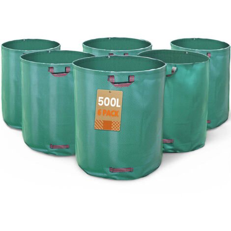 VOUNOT 6 x Sacos Basura 500L Bolsas de Basura de Jardín, Bolsa Residuos con Asas