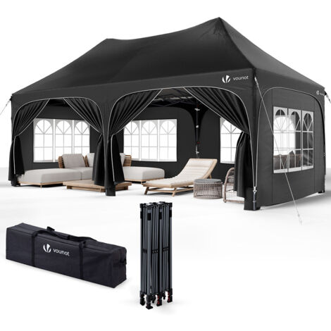 VOUNOT Carpa Plegable Gazebo 3x6m con Paredes Laterales, Cenador Pabellón de Jardín Pop Up, Negro