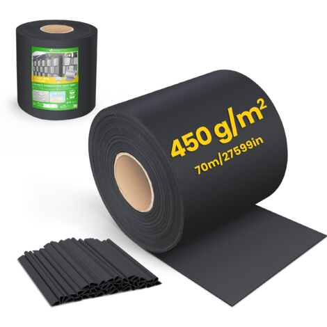 VOUNOT Tiras de Pantalla de Privacidad PVC 450 g/m², Protección Visual Rollo de Valla Opaca 70m x 19cm Negro
