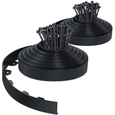 VOUNOT Borde Jardín, Césped Borde Flexible de PVC, Longitud 40 m con 80 Clavijas, Negro