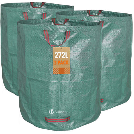 VOUNOT 272L Sacos de Jardín, Bolsas de Basura para Jardín con Asas, 3 Piezas