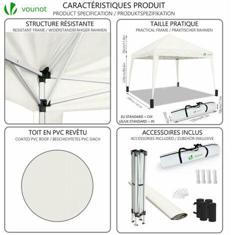 VOUNOT Gazebo Plegable Cenador 3x3 m Pabellon de Jardín, Blanco