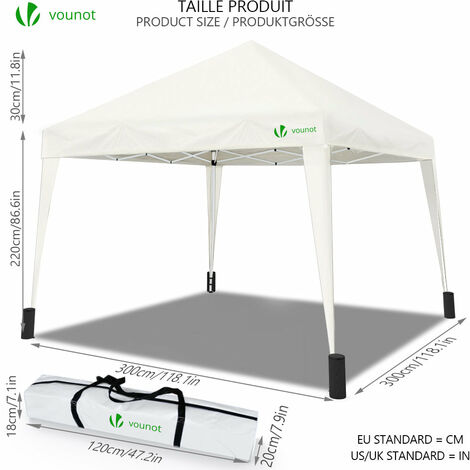 VOUNOT Gazebo Plegable Cenador 3x3 m Pabellon de Jardín, Blanco