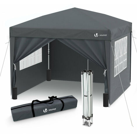 VOUNOT Carpa Plegable Gazebo 3x3m con 4 Paredes, Pabellón de Jardín, Color Gris