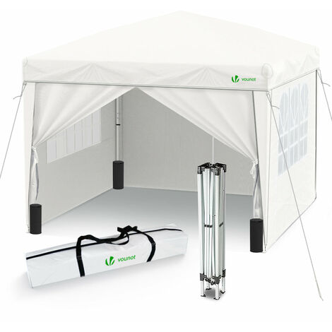 VOUNOT Carpa Plegable Gazebo 3x3m con 4 Paredes, Pabellón de Jardín, Color Blanco