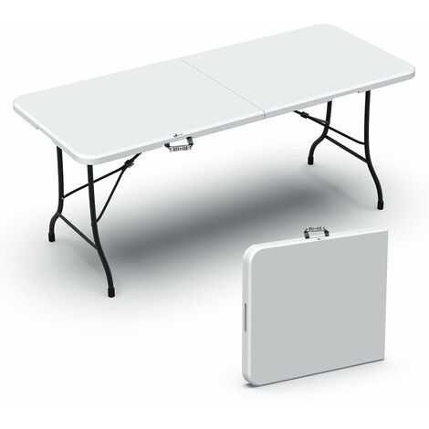 VOUNOT Mesa Plegable Multifuncional 180 x 75 cm con Asa de Transporte, Blanco