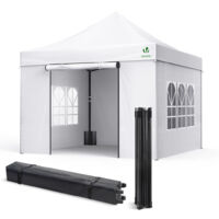 VOUNOT Carpa Plegable Gazebo 3x3m con 4 Paredes, Cenador Impermeable Pabellón de Jardín, Color Blanco
