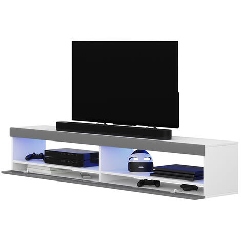 Selsey Viansola TV Stand 140 cm White Matt / Grey Gloss with LED Lighting