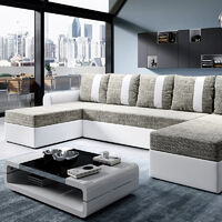 Selsey Dabih - Corner Sofa Bed - White / Brown - U-shaped - modern