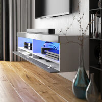 Selsey Viansola TV Stand 140 cm White Matt / Grey Gloss with LED Lighting