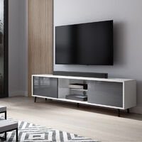 Selsey Lefyr - TV Stand - 140 cm - White Matt / Grey Gloss with LED Lighting