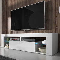 Selsey Bianko - TV Stand - 140 cm - White Matt / White Gloss with LED Lighting