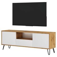 Selsey Ploystea - Industrial TV Stand - 137 cm - Wotan Oak / White with LED Lighting