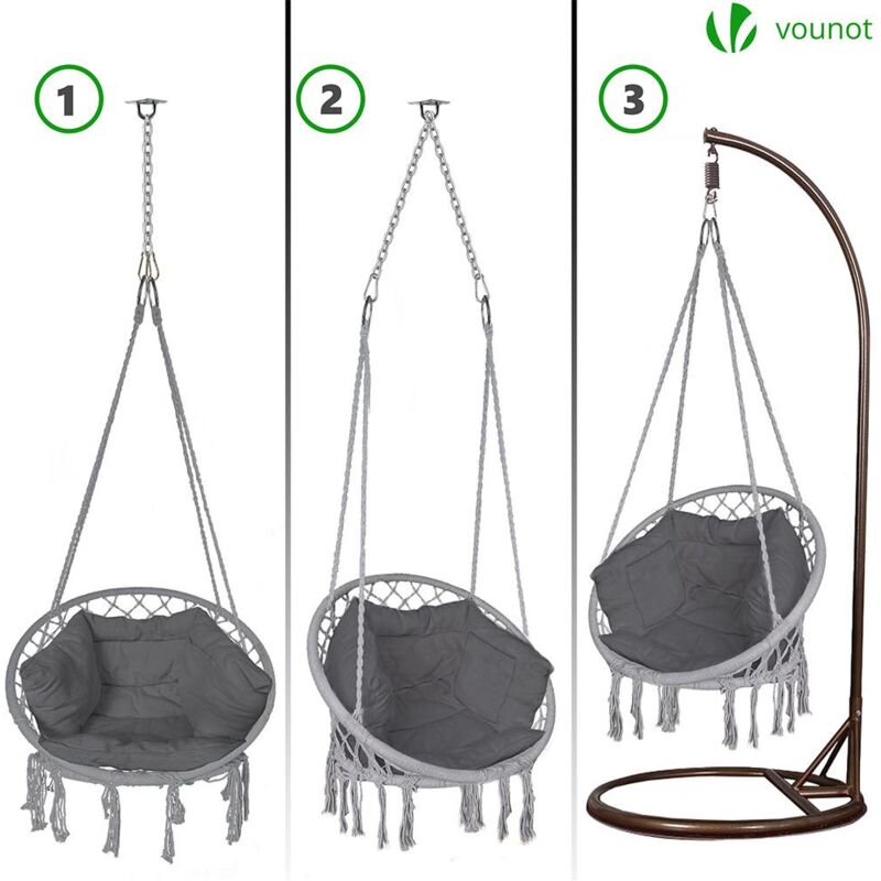 Poltrona Sospesa VEVOR In Macramè - 150kg, Girevole Con Cuscino, Per Interni Ed Esterni, Bianco - Foto 10