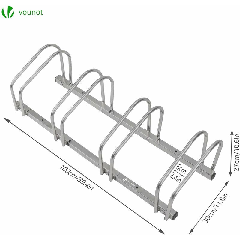 VOUNOT Rastrelliera per Biciclette, Installazione a pavimento e parete,  Argento, 4 Posti