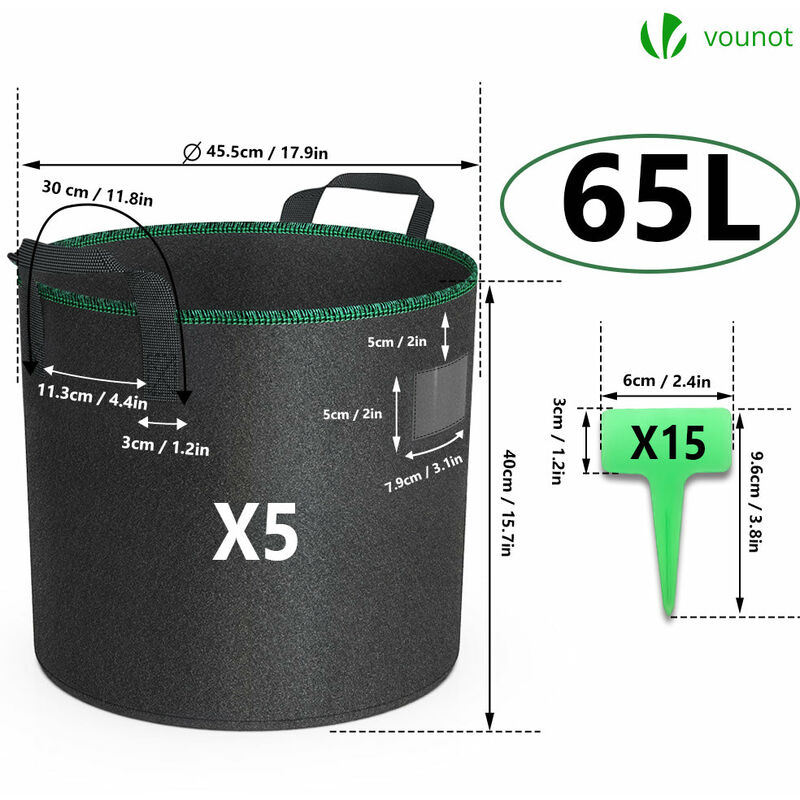 XVZ Set di 6 Sacchi per Piante da 10L in Tessuto Non Tessuto per Pomodori, Fragole - 3 Galloni Nero