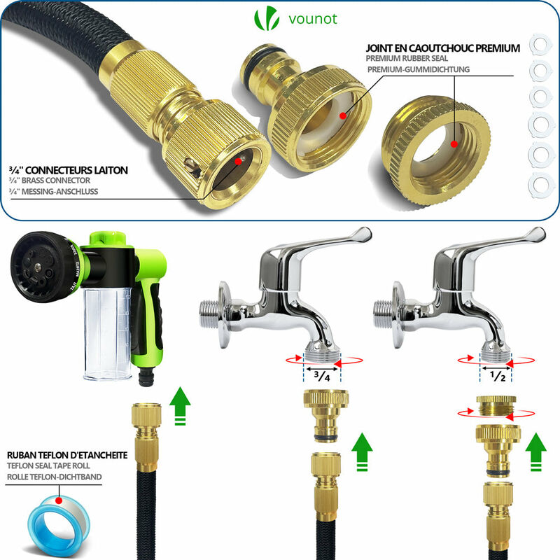 Tubo Irrigazione Estensibile 30m, Tubo Flessibile da Giardino, Pistola a  Spruzzo d'Acqua 8 Funzioni con Dispenser Sapone e Accessori, Nero