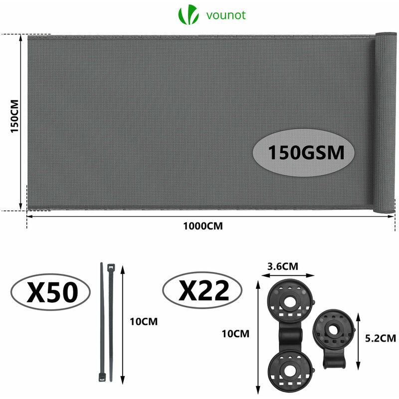 Rete ombreggiante 2x10m, telo frangivista recinzione giardino 160g/m²,  stampa pietra